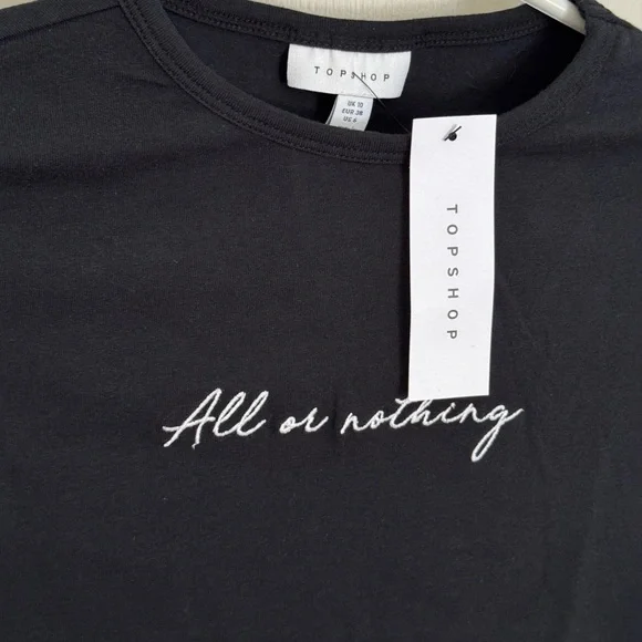 Black Crop Top with Script - Picture 2 of 7